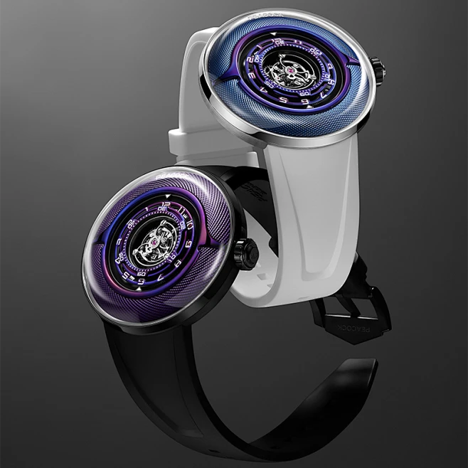 Peacock Black Hole Curved Guilloché Central Tourbillon Watch