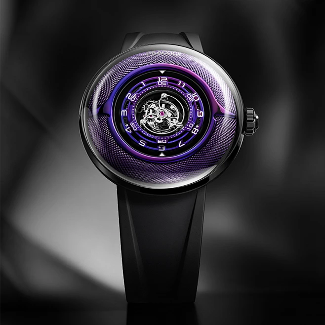 Peacock Black Hole Curved Guilloché Central Tourbillon Watch