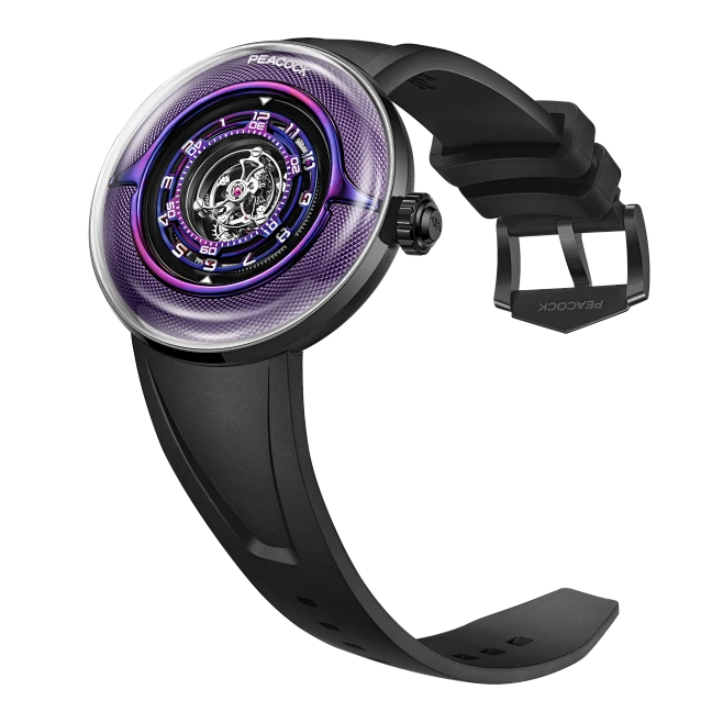 Peacock Black Hole Curved Guilloché Central Tourbillon Watch