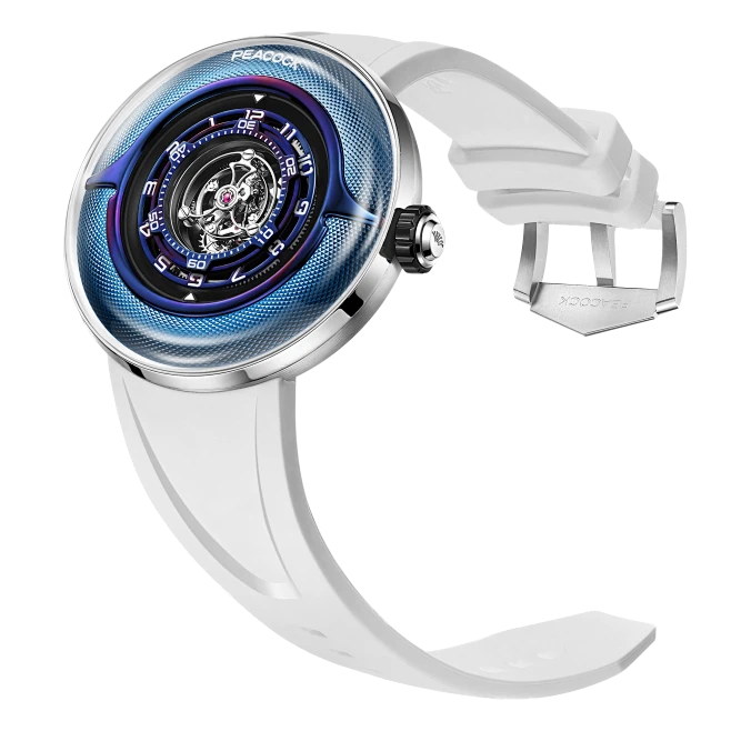 Peacock Black Hole Curved Guilloché Central Tourbillon Watch