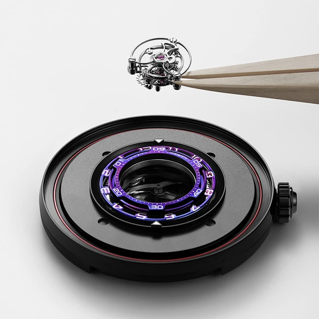 Peacock Black Hole Curved Guilloché Central Tourbillon Watch