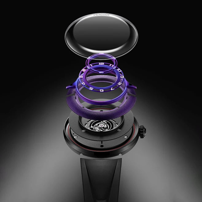 Peacock Black Hole Curved Guilloché Central Tourbillon Watch