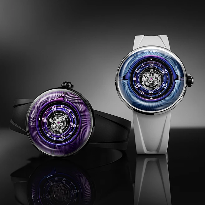Peacock Black Hole Curved Guilloché Central Tourbillon Watch