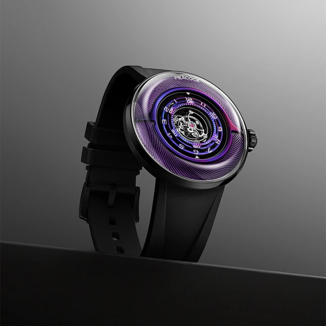 Peacock Black Hole Curved Guilloché Central Tourbillon Watch