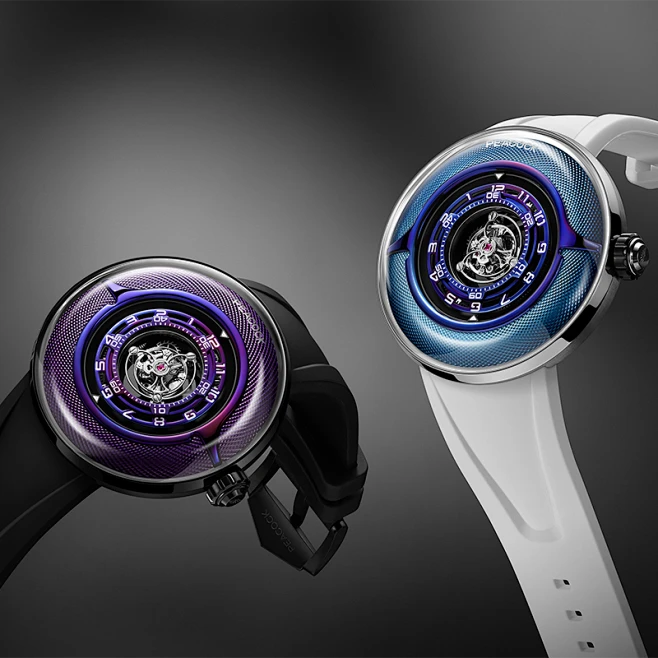 Peacock Black Hole Curved Guilloché Central Tourbillon Watch