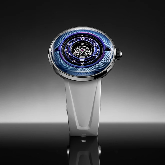 Peacock Black Hole Curved Guilloché Central Tourbillon Watch