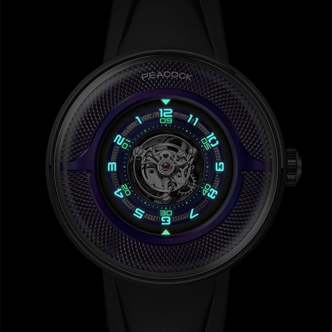 Peacock Black Hole Curved Guilloché Central Tourbillon Watch