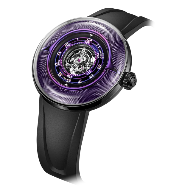 Peacock Black Hole Curved Guilloché Central Tourbillon Watch