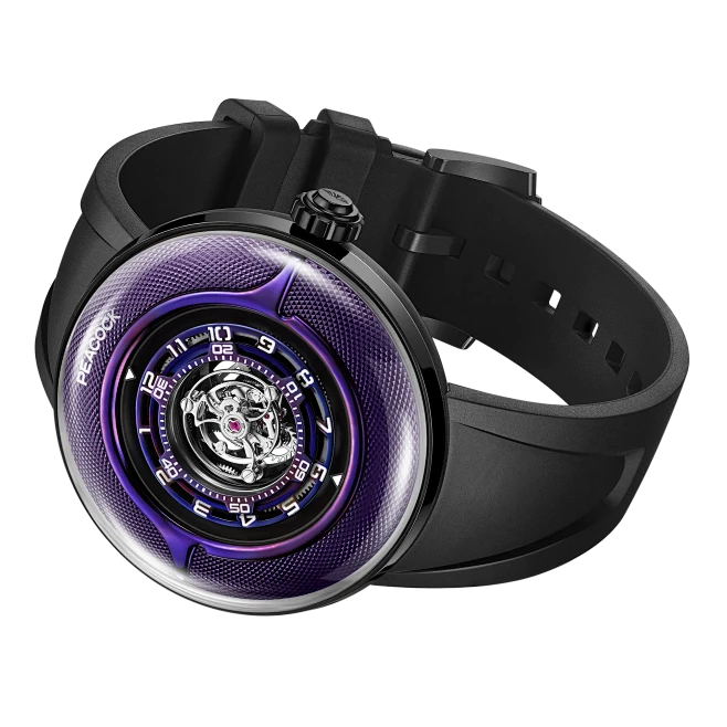 Peacock Black Hole Curved Guilloché Central Tourbillon Watch