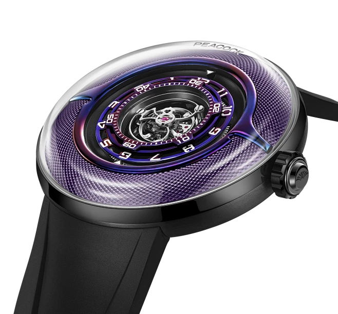 Peacock Black Hole Curved Guilloché Central Tourbillon Watch