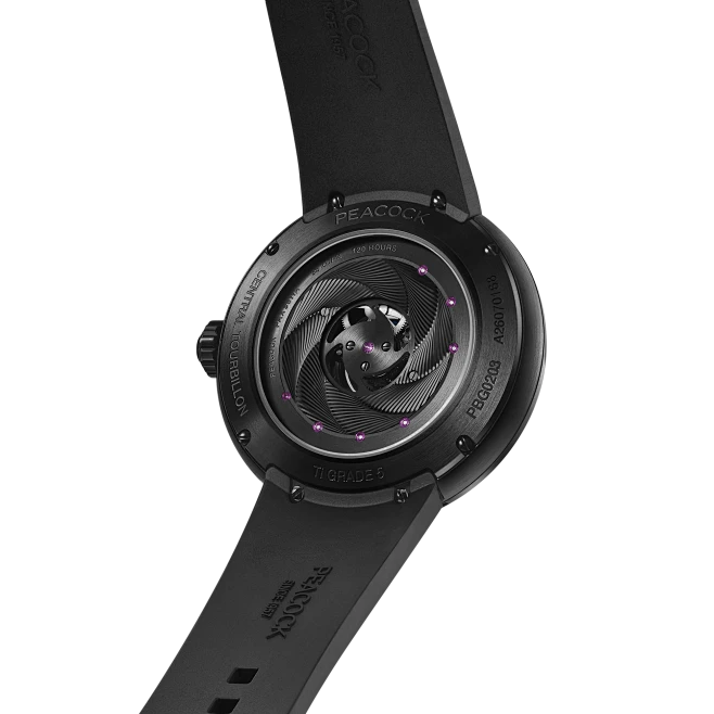 Peacock Black Hole Curved Guilloché Central Tourbillon Watch