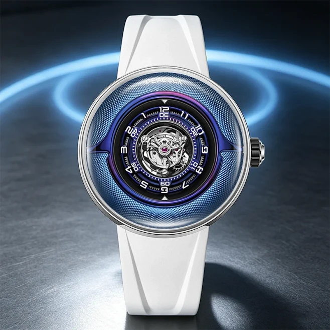 Peacock Black Hole Curved Guilloché Central Tourbillon Watch