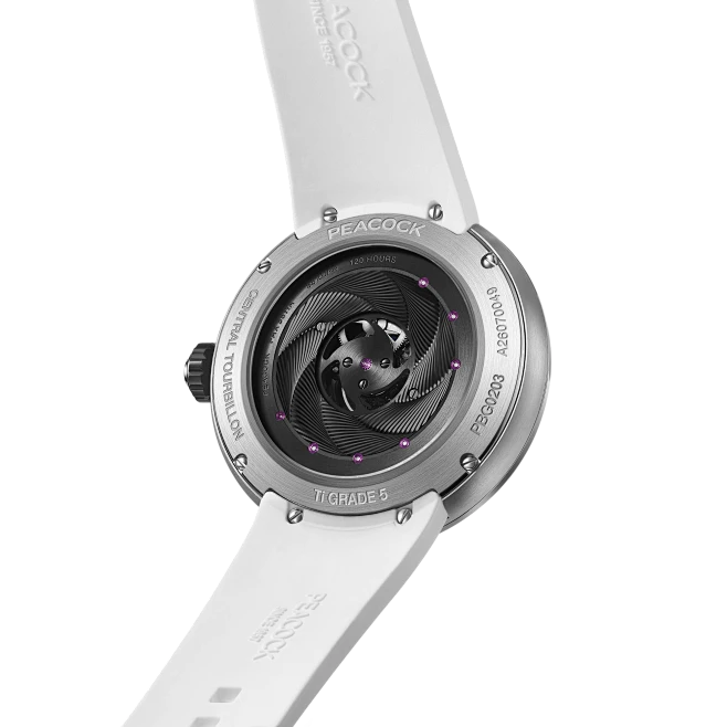 Peacock Black Hole Curved Guilloché Central Tourbillon Watch - Special Edition