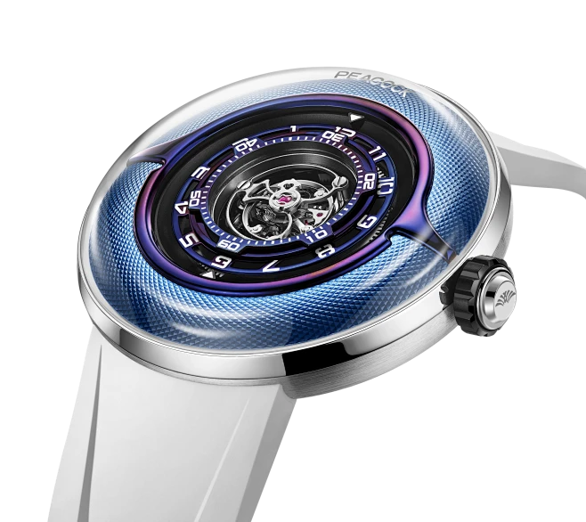 Peacock Black Hole Curved Guilloché Central Tourbillon Watch