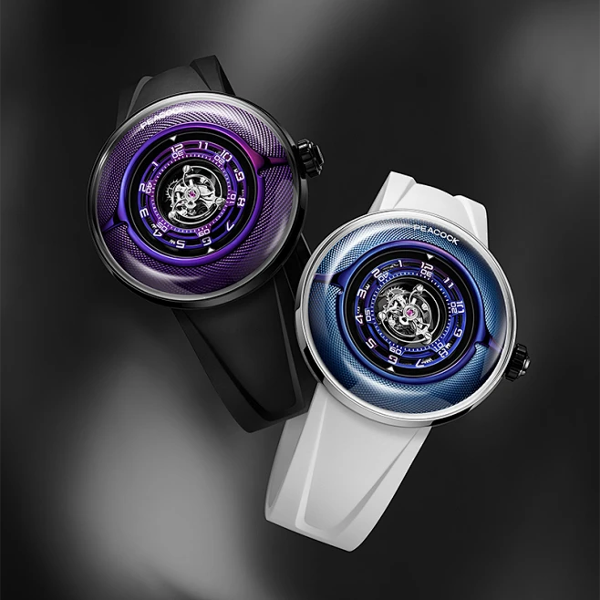 Peacock Black Hole Curved Guilloché Central Tourbillon Watch