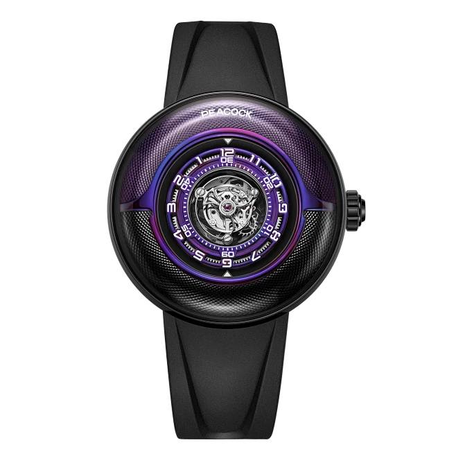 Peacock Black Hole Curved Guilloché Central Tourbillon Watch - Special Edition