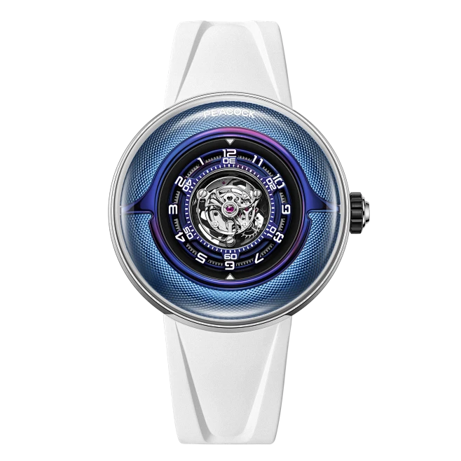 Peacock Black Hole Curved Guilloché Central Tourbillon Watch