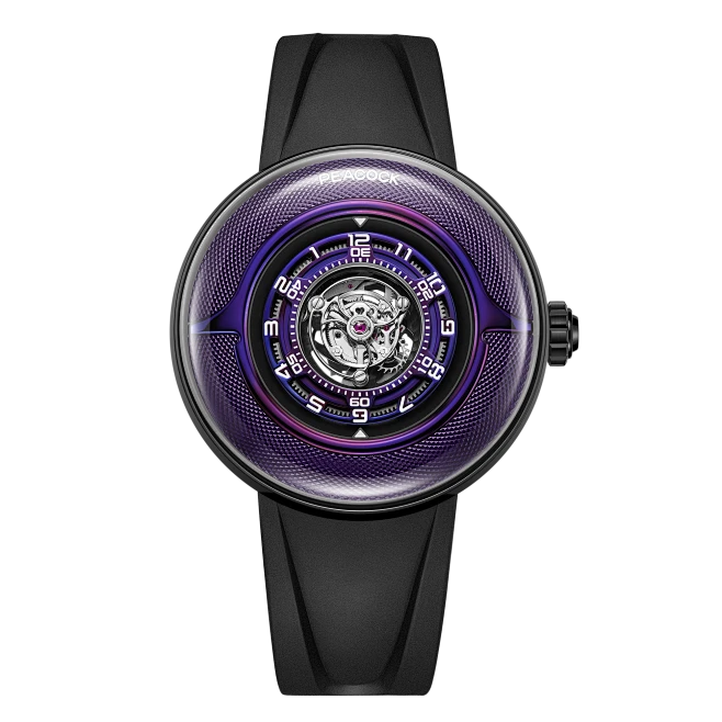 Peacock Black Hole Curved Guilloché Central Tourbillon Watch